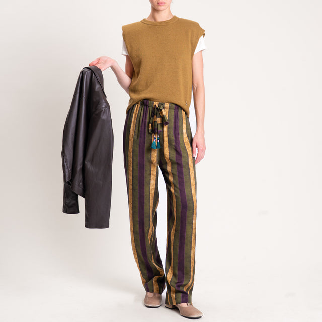 Wu'side-Pantalone fantasia elastico in vita - verde/senape/prugna