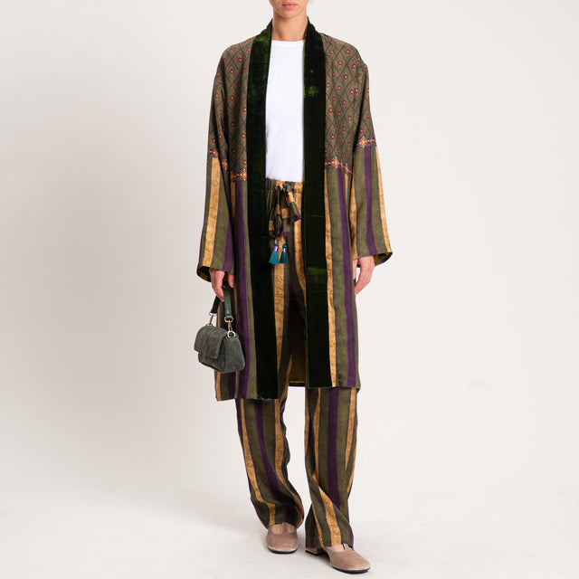 Wu'side-Pantalone fantasia elastico in vita - verde/senape/prugna