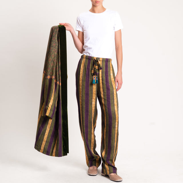 Wu'side-Pantalone fantasia elastico in vita - verde/senape/prugna