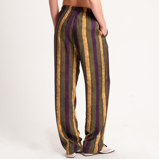 Wu'side-Pantalone fantasia elastico in vita - verde/senape/prugna