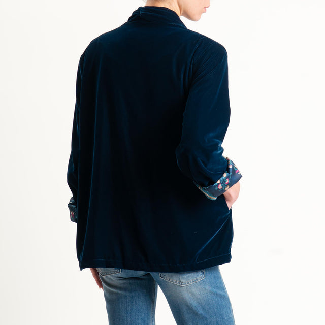 Wu'side-Kimono corto velluto fodera fantasia - blu