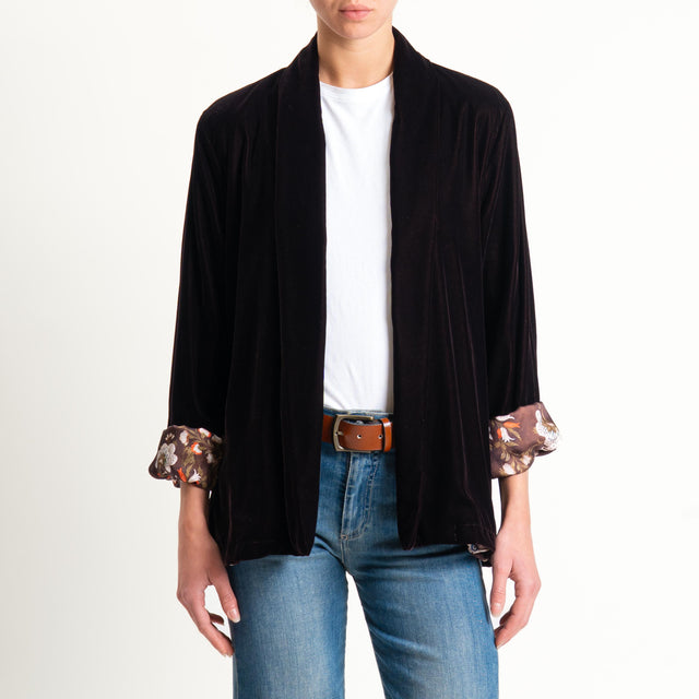 Wu'side-Kimono corto velluto fodera fantasia - marrone