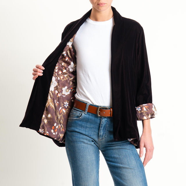 Wu'side-Kimono corto velluto fodera fantasia - marrone