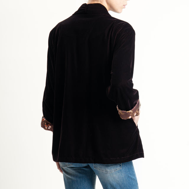 Wu'side-Kimono corto velluto fodera fantasia - marrone