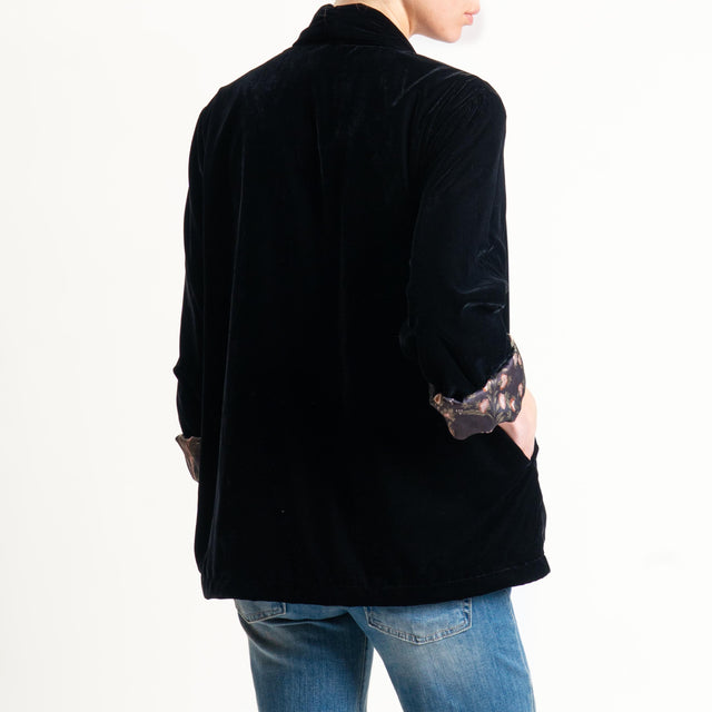 Wu'side-Kimono corto velluto fodera fantasia - nero