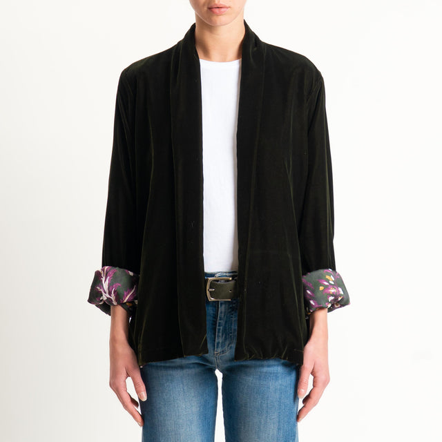 Wu'side-Kimono corto velluto fodera fantasia - VERDE