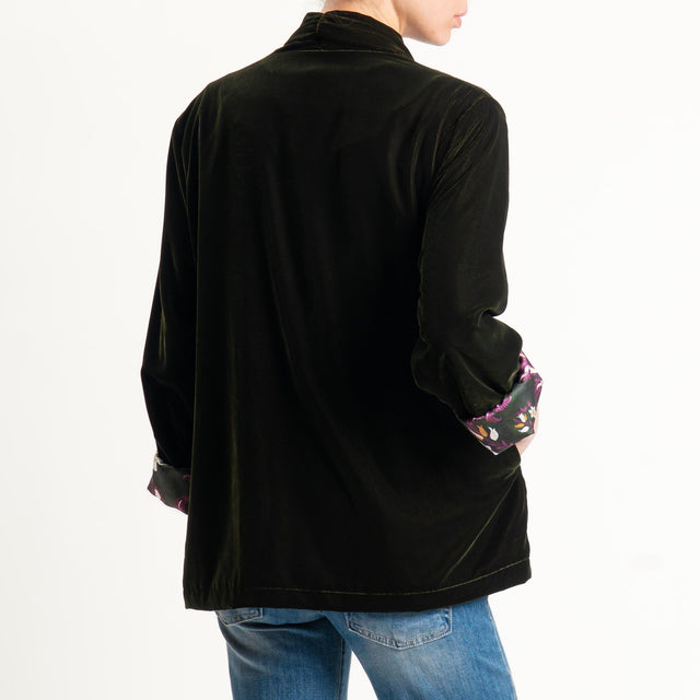 Wu'side-Kimono corto velluto fodera fantasia - VERDE