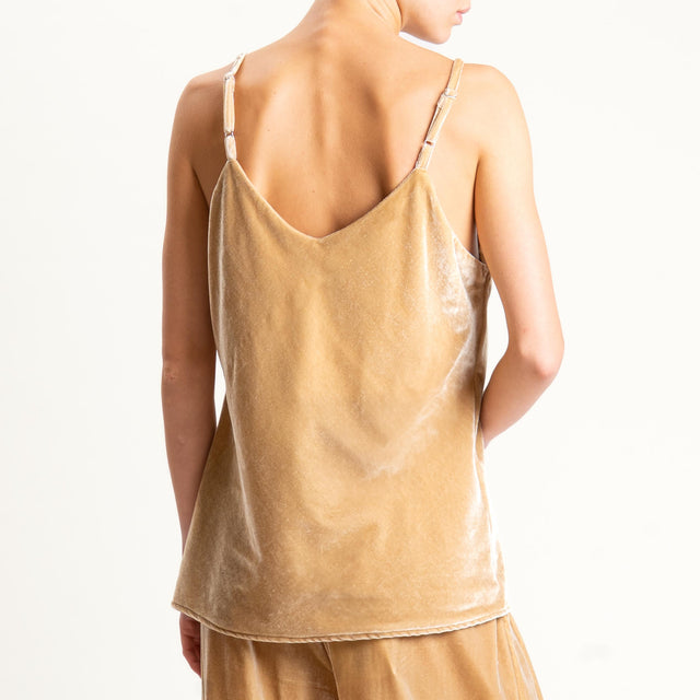 Wu'side-Top velluto con fodera fantasia - camel