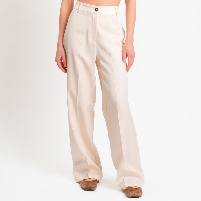 Wu'side-Pantalone misto lino - avorio