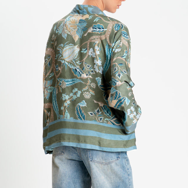 Wu'side-Kimono corto fantasia floreale - salvia/beige/azzurro