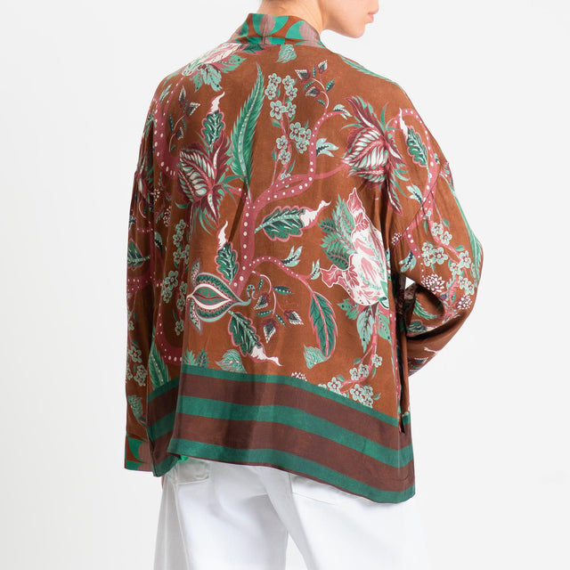 Wu'side-Kimono corto fantasia floreale - cioccolato/verde/acqua