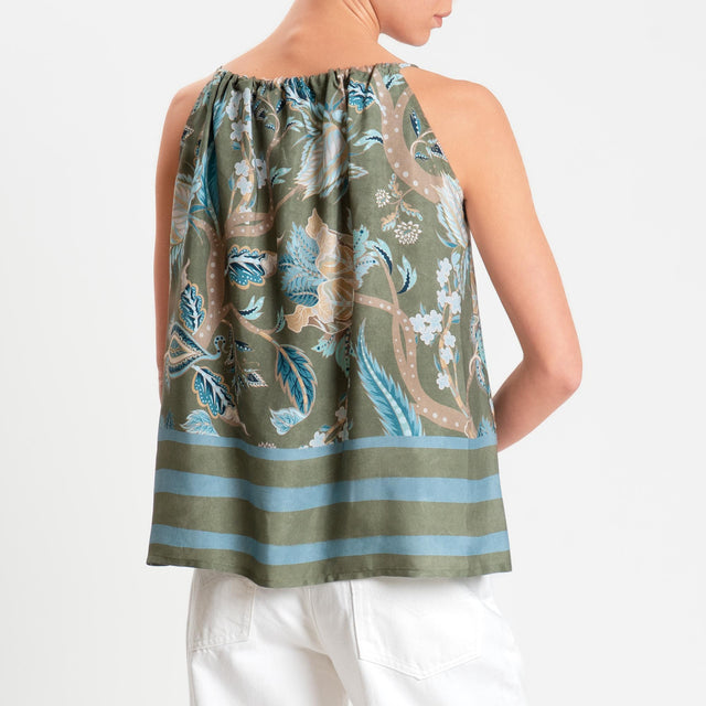 Wu'side-Top fantasia floreale con coulisse - salvia/beige/azzurro