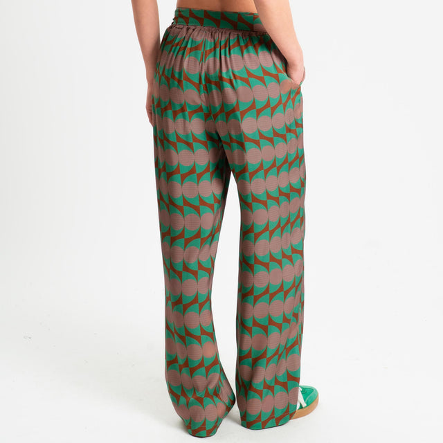 Wu'side-Pantalone fantasia optical elastico dietro - marrone/verde
