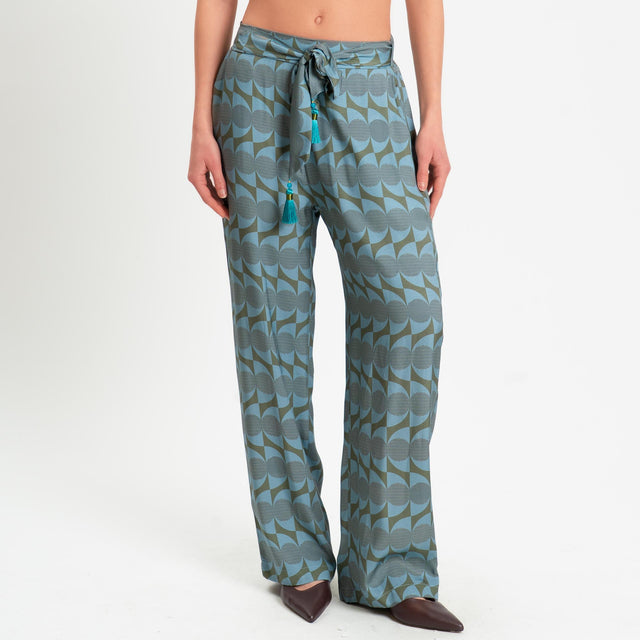 Wu'side-Pantalone fantasia optical elastico dietro - verde/polvere