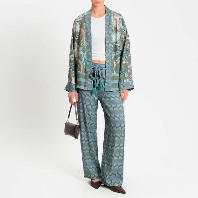 Wu'side-Pantalone fantasia optical elastico dietro - verde/polvere