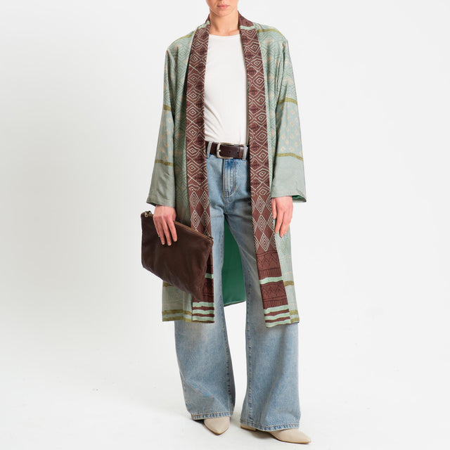 Wu'side-Kimono lungo fantasia etnica - verde/cioccolato