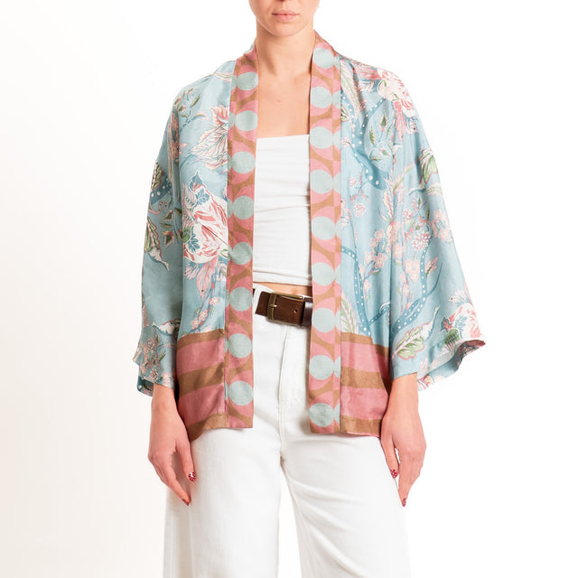 Wu'side-Kimono corto fantasia floreale - azzurro/pink/blush