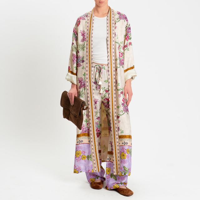 Wu'side-Pantalone fantasia floreale - panna/fucsia/lilla