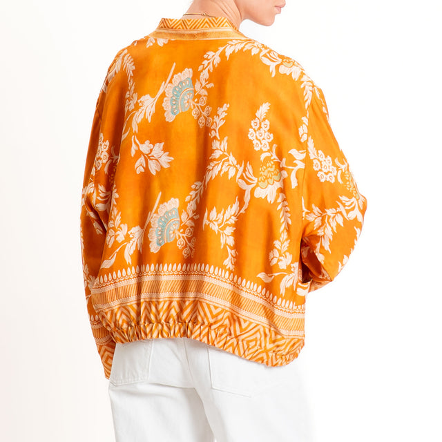 Wu'side-Kimono bomber fantasia floreale con tasche - arancio/latte