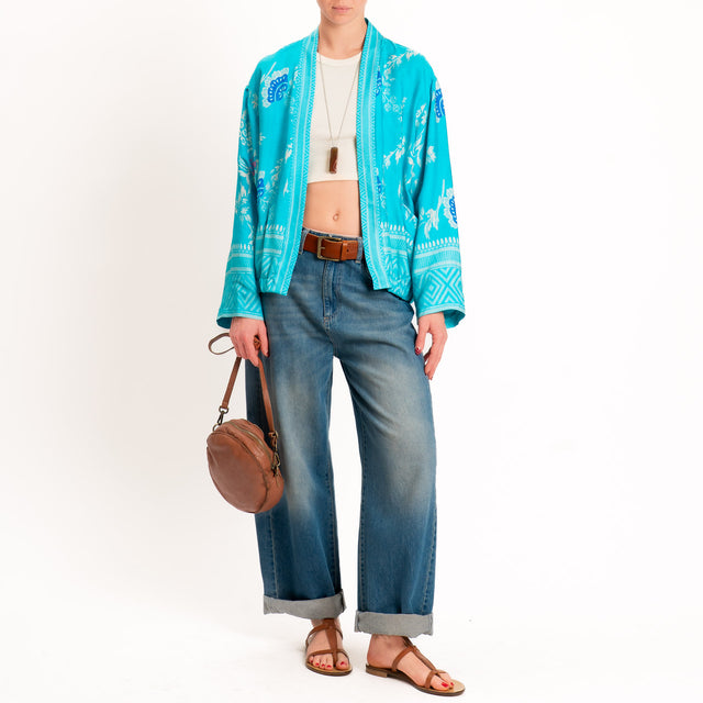 Wu'side-Kimono bomber fantasia floreale con tasche - turchese/latte