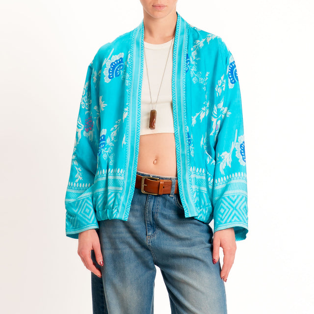 Wu'side-Kimono bomber fantasia floreale con tasche - turchese/latte