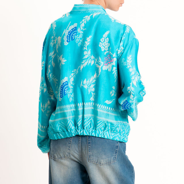 Wu'side-Kimono bomber fantasia floreale con tasche - turchese/latte