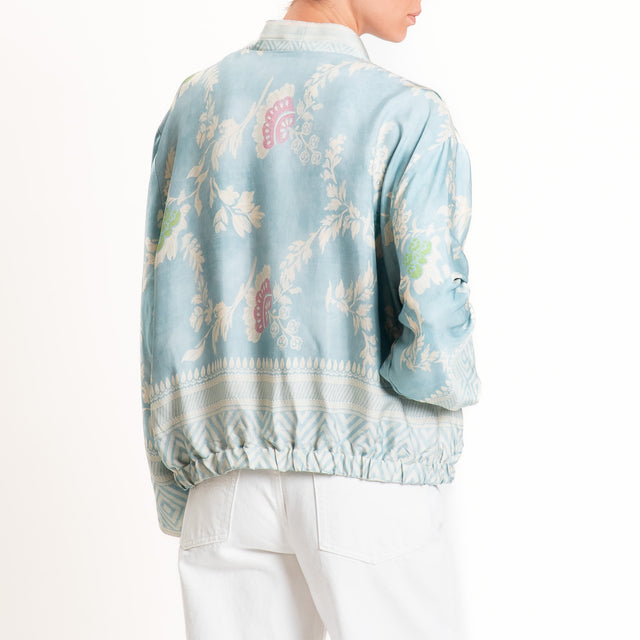 Wu'side-Kimono bomber fantasia floreale con tasche - azzurro/latte