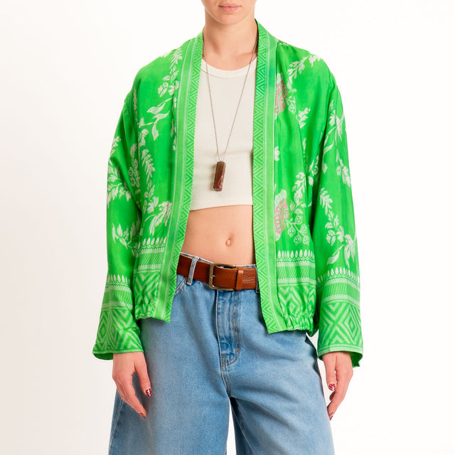 Wu'side-Kimono bomber fantasia floreale con tasche - verde/latte