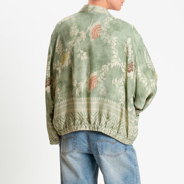 Wu'side-Kimono bomber fantasia floreale con tasche - verde/sand