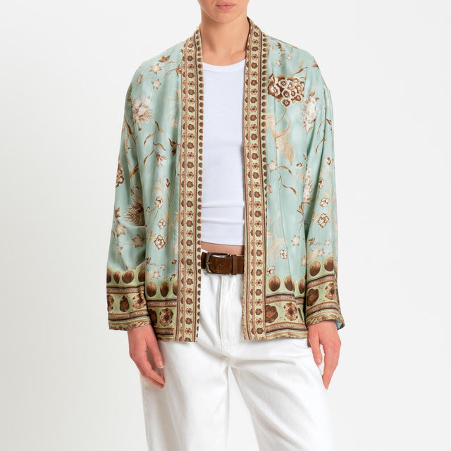 Wu'side-Kimono corto fantasia floreale - menta/cioccolato