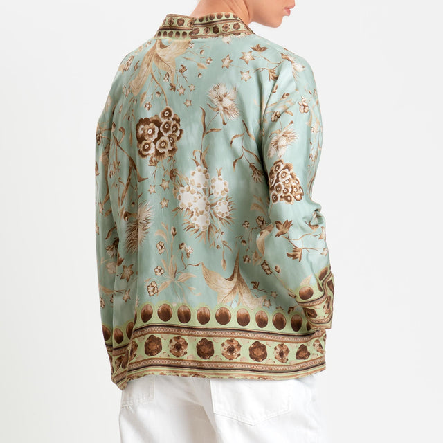 Wu'side-Kimono corto fantasia floreale - menta/cioccolato