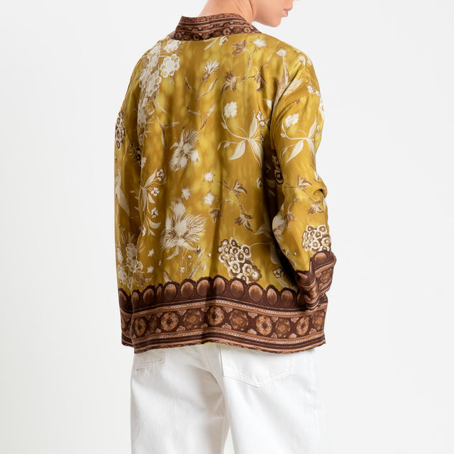 Wu'side-Kimono corto fantasia floreale - Senape/cioccolato