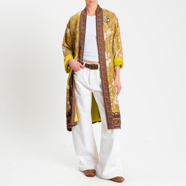 Wu'side-Kimono lungo fantasia - Senape/cioccolato