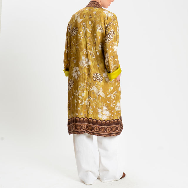 Wu'side-Kimono lungo fantasia - Senape/cioccolato