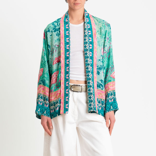 Wu'side-Kimono corto fantasia floreale - acqua/pink/fucsia
