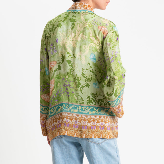 Wu'side-Kimono corto fantasia floreale - verde/cuoio/lilla