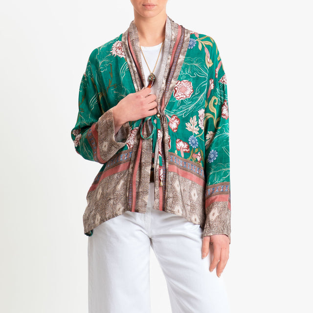 Wu'side-Kimono fantasia floreale con coulisse - smeraldo/rust/moro