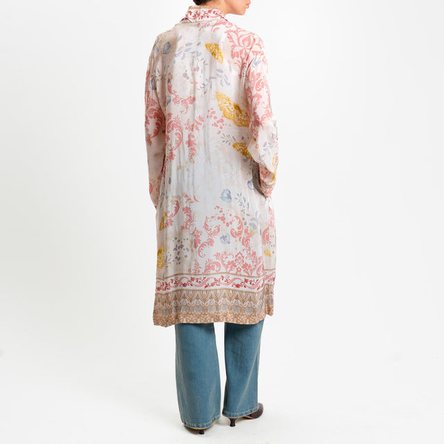 Wu'side-Kimono lungo fantasia floreale - avorio/nocciola/blush