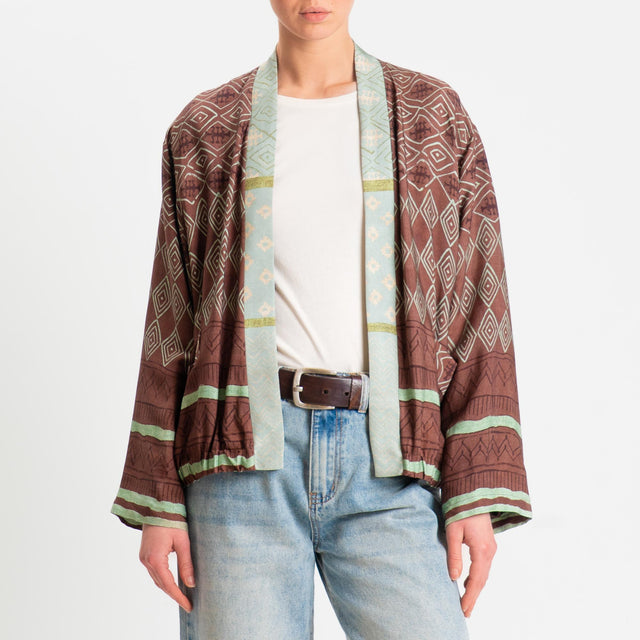 Wu'side-Kimono bomber fantasia etnica - cioccolato/verde