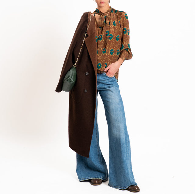Wu'side-Camicia fantasia con fiocco - marrone/petrolio