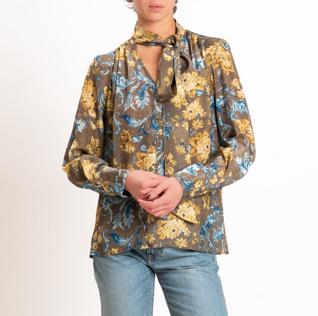 Wu'side-Camicia fantasia con fiocco - militare/giallo