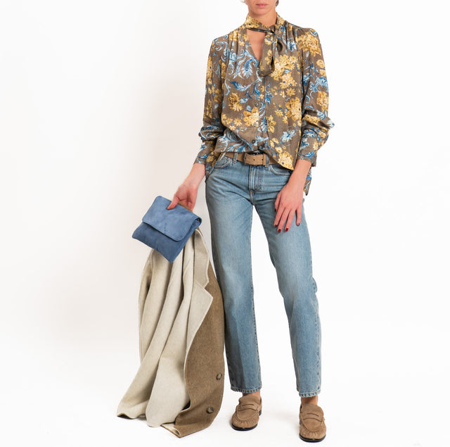 Wu'side-Camicia fantasia con fiocco - militare/giallo