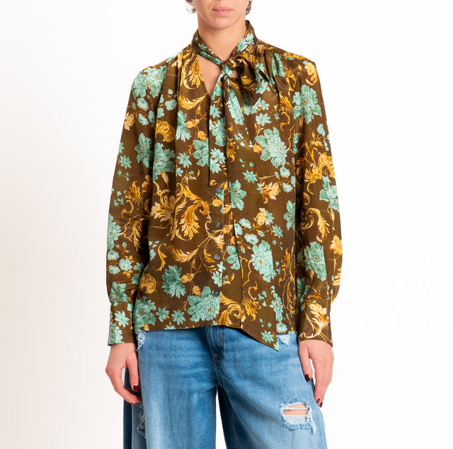 Wu'side-Camicia fantasia con fiocco - olio/acqua