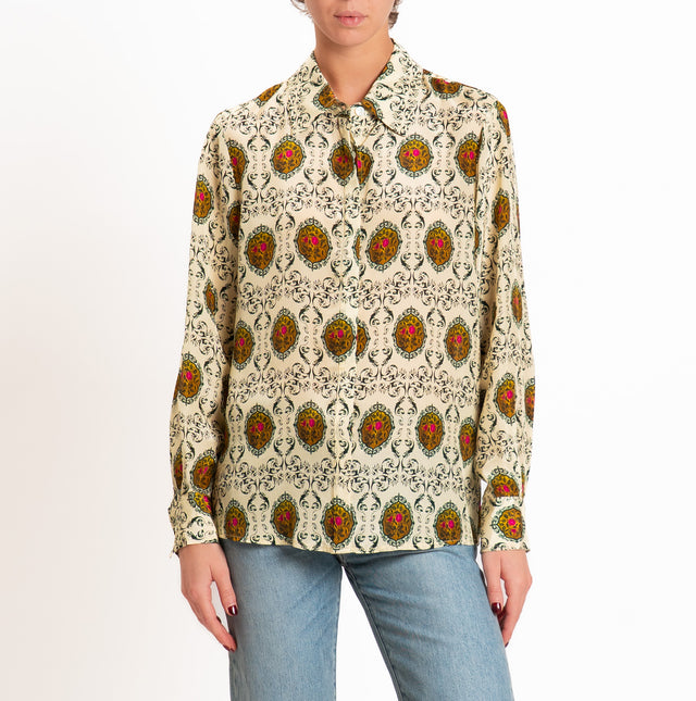 Wu'side-Camicia fantasia - paceville beige/verde/cuoio