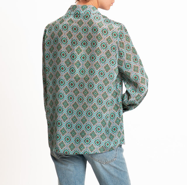 Wu'side-Camicia fantasia - optical grigio/smeraldo/militare