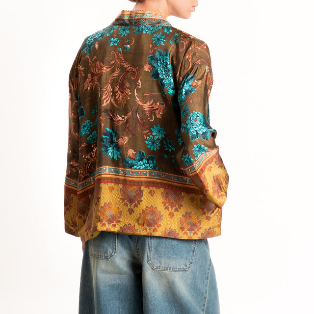 Wu'side-Kimono corto fantasia floreale - tabacco/turchese