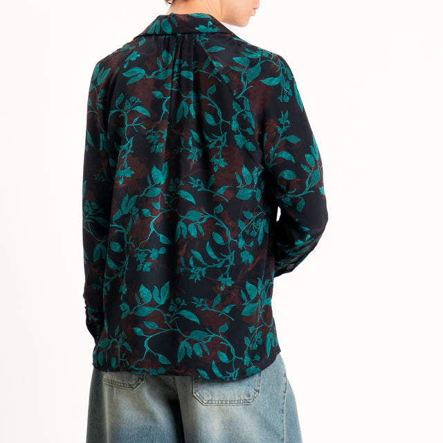 Wu'side-Camicia raglan fantasia botanica - blu/moro/ottanio
