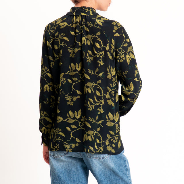 Wu'side-Camicia raglan fantasia botanica - blu/olio