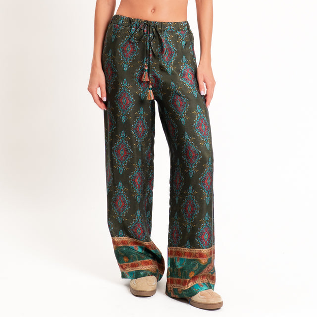 Wu'side-Pantalone fantasia paisley con coulisse - militare/india