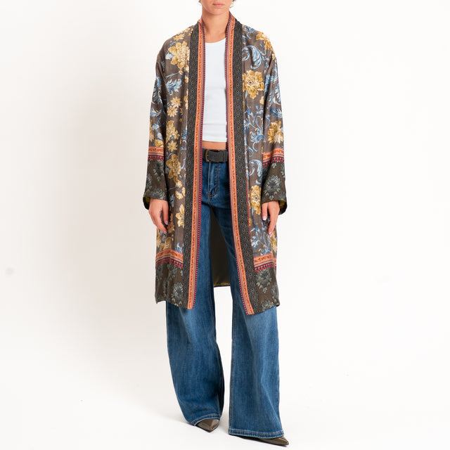Wu'side-Kimono lungo fantasia floreale - militare/giallo